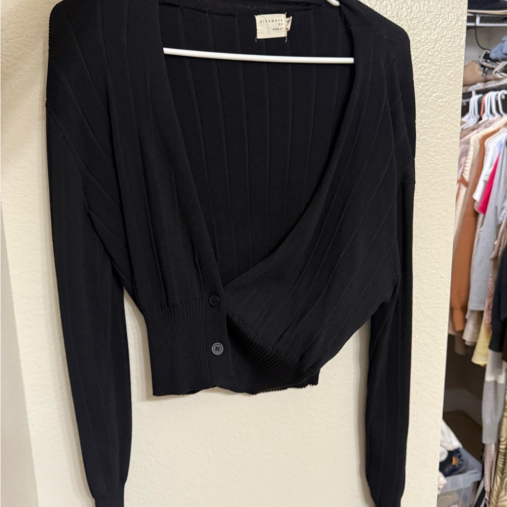Black Ribbed Cardigan